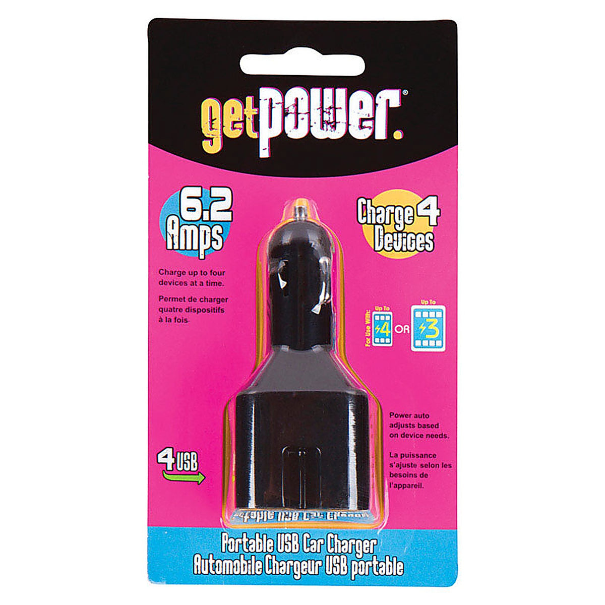 GetPower GP-DC4USB-BLK 4 Port Car Cell Phone Charger 1/Pack