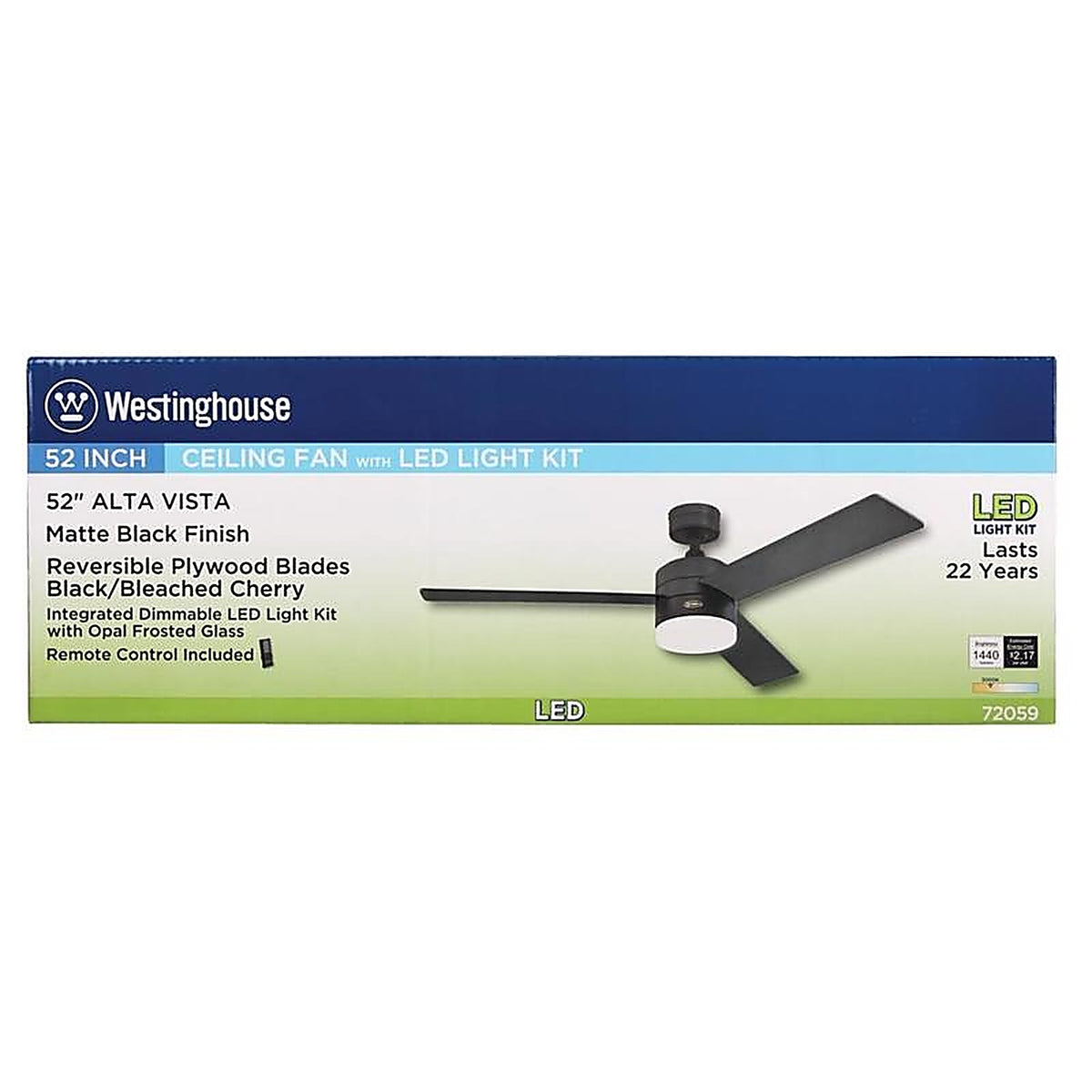 Westinghouse - 7205900 - Alta Vista 52 In. Matte Black LED Indoor Ceiling Fan