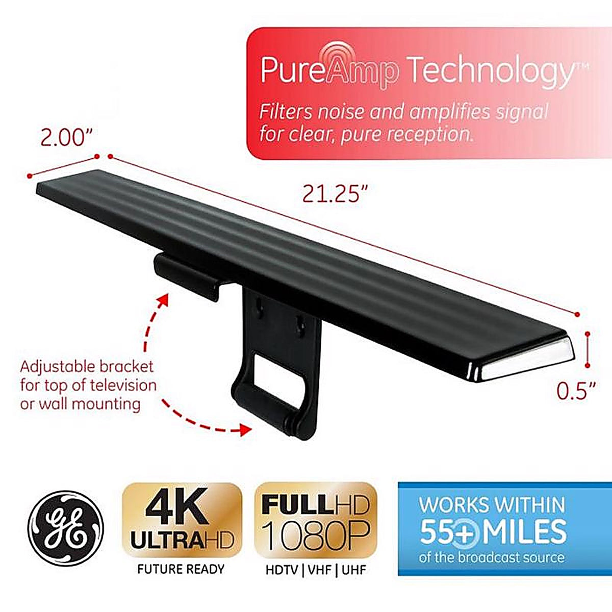GE 37075 Ultapro Indoor HDTV Ultra Thin Amplified Antenna 1 pk