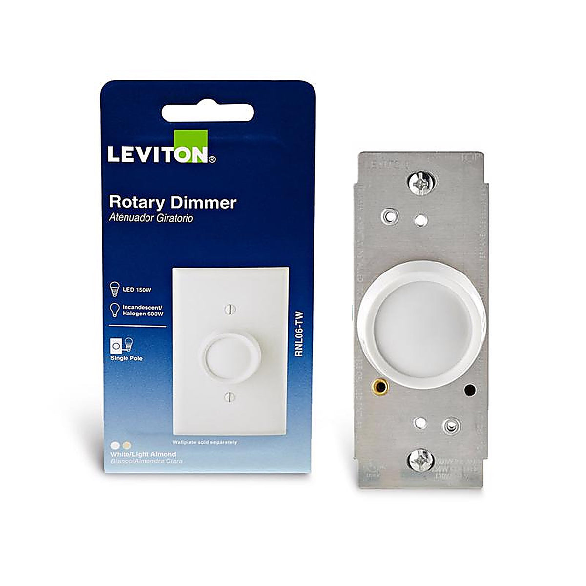 Leviton RNL06-TW Trimatron Light Almond & White 600 watt Rotary Dimmer Knob