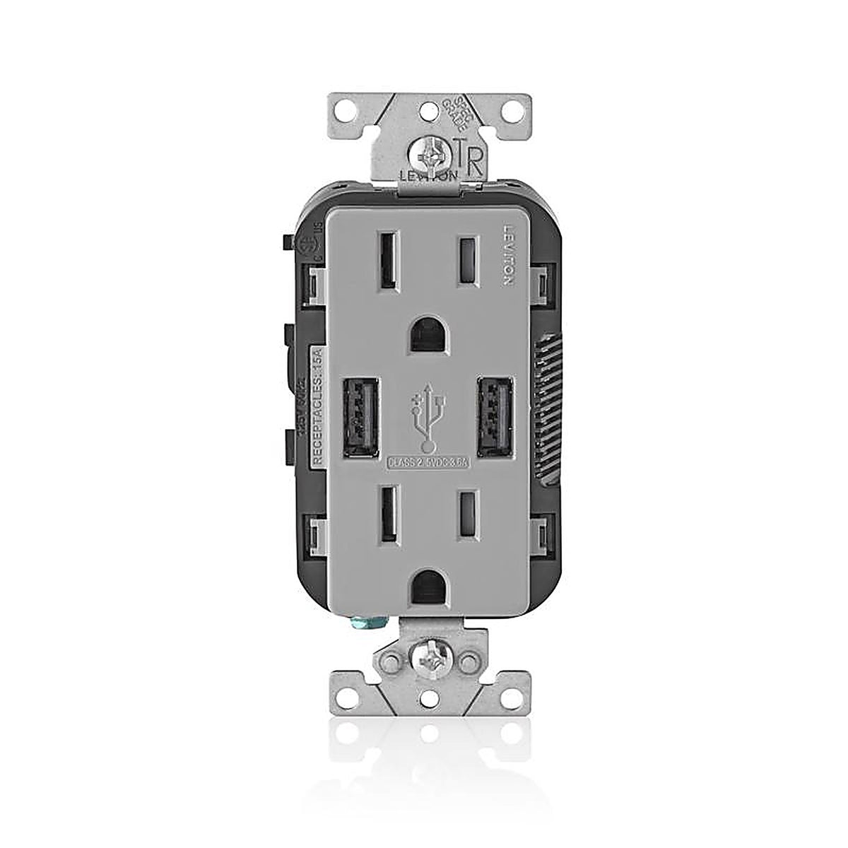 Leviton T5632-GY Decora 15 amps 125 volt Gray Outlet and USB Charger 5-15R
