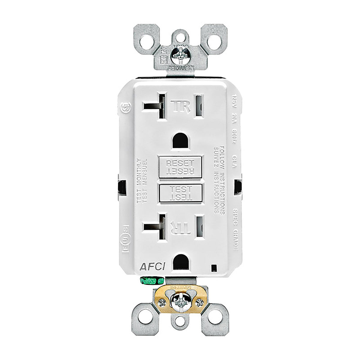 Leviton AFTR2-W Decora 20 amps 125 volt White AFCI Outlet 5-20R