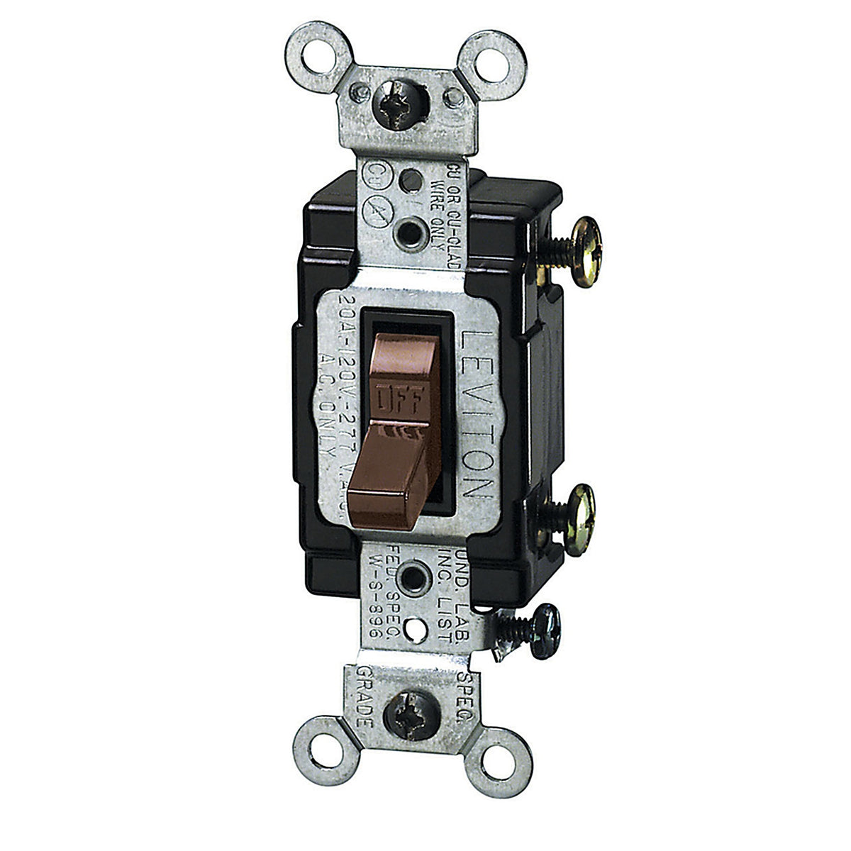 Leviton - S00-CS120-02S - 20 Amps Single Pole Toggle AC Quiet Switch Brown 1 Pack