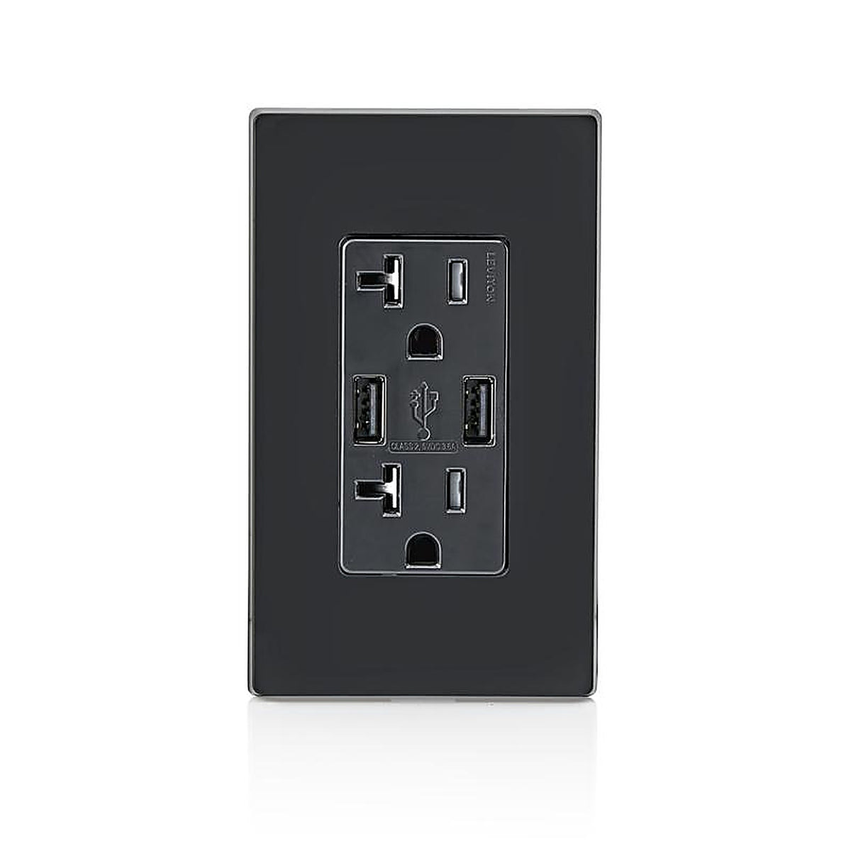 Leviton T5832-E Decora 20 amps 125 volt Black Outlet and USB Charger 5-20R 1/Pack