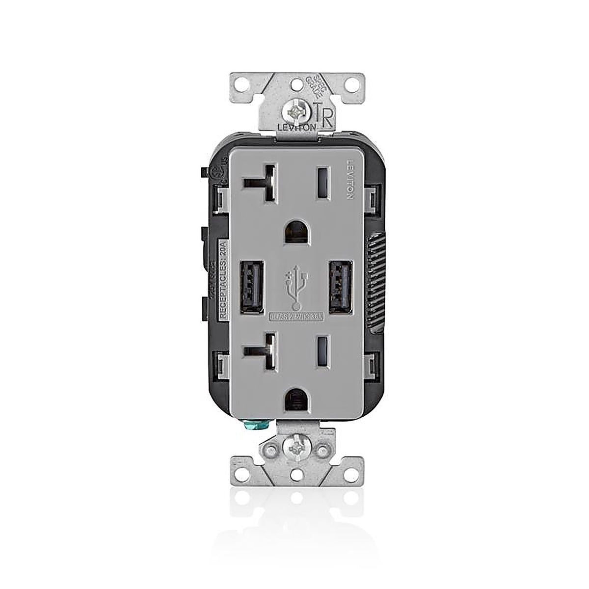 Leviton T5832-GY Decora 20 amps 125 volt Gray Outlet and USB Charger 5-20R 1/Pack