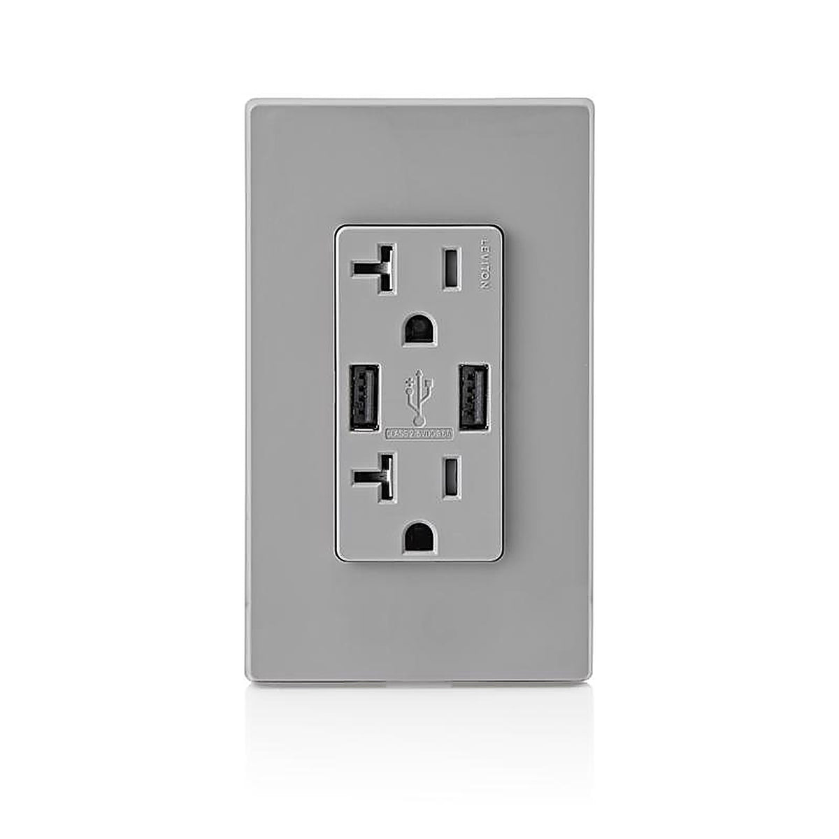 Leviton T5832-GY Decora 20 amps 125 volt Gray Outlet and USB Charger 5-20R 1/Pack