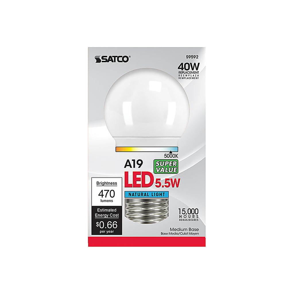 Satco - S9592 - A19 E26 (Medium) LED Bulb Natural Light 40 Watt Equivalence 1 Pack