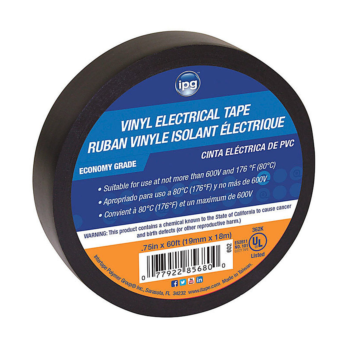 IPG - 602 - 3/4 In. W X 60 Ft. L Black Vinyl Electrical Tape
