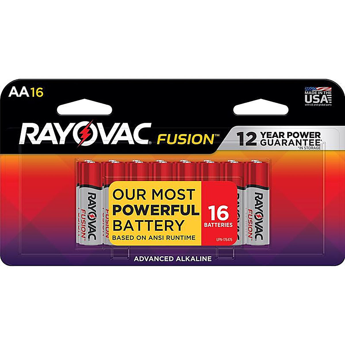 Rayovac 815-16LTFUSK Fusion AA Alkaline Batteries 16 pk Carded