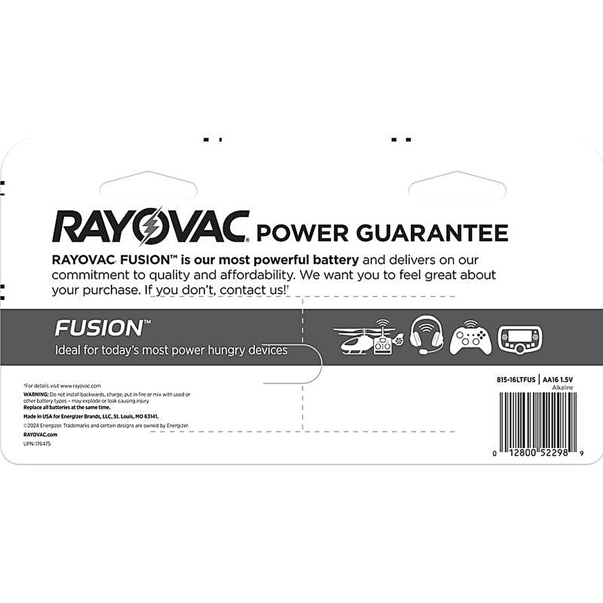 Rayovac 815-16LTFUSK Fusion AA Alkaline Batteries 16 pk Carded