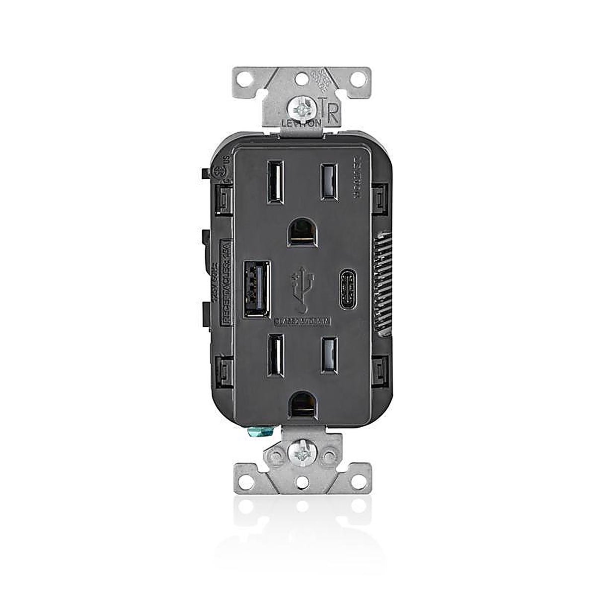 Leviton T5633-E Decora 15 amps 125 volt Black Outlet and USB Charger 5-15R 1/Pack