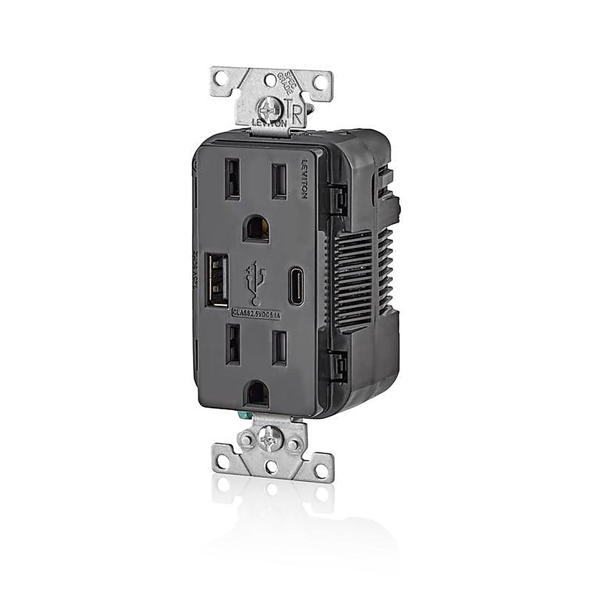 Leviton T5633-E Decora 15 amps 125 volt Black Outlet and USB Charger 5-15R 1/Pack