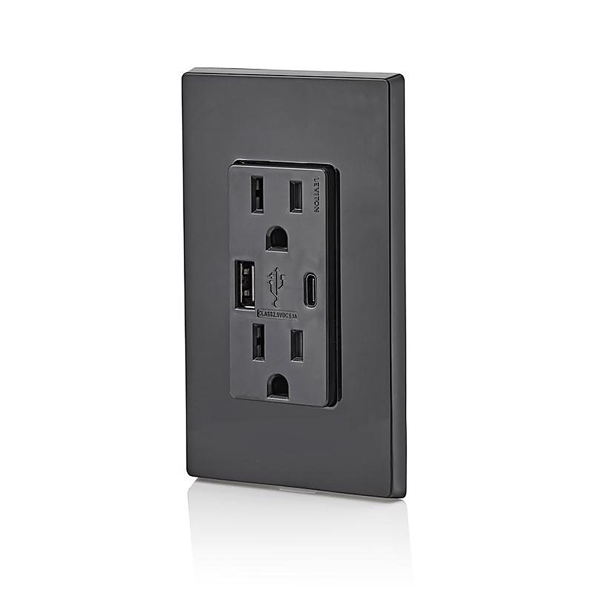 Leviton T5633-E Decora 15 amps 125 volt Black Outlet and USB Charger 5-15R 1/Pack
