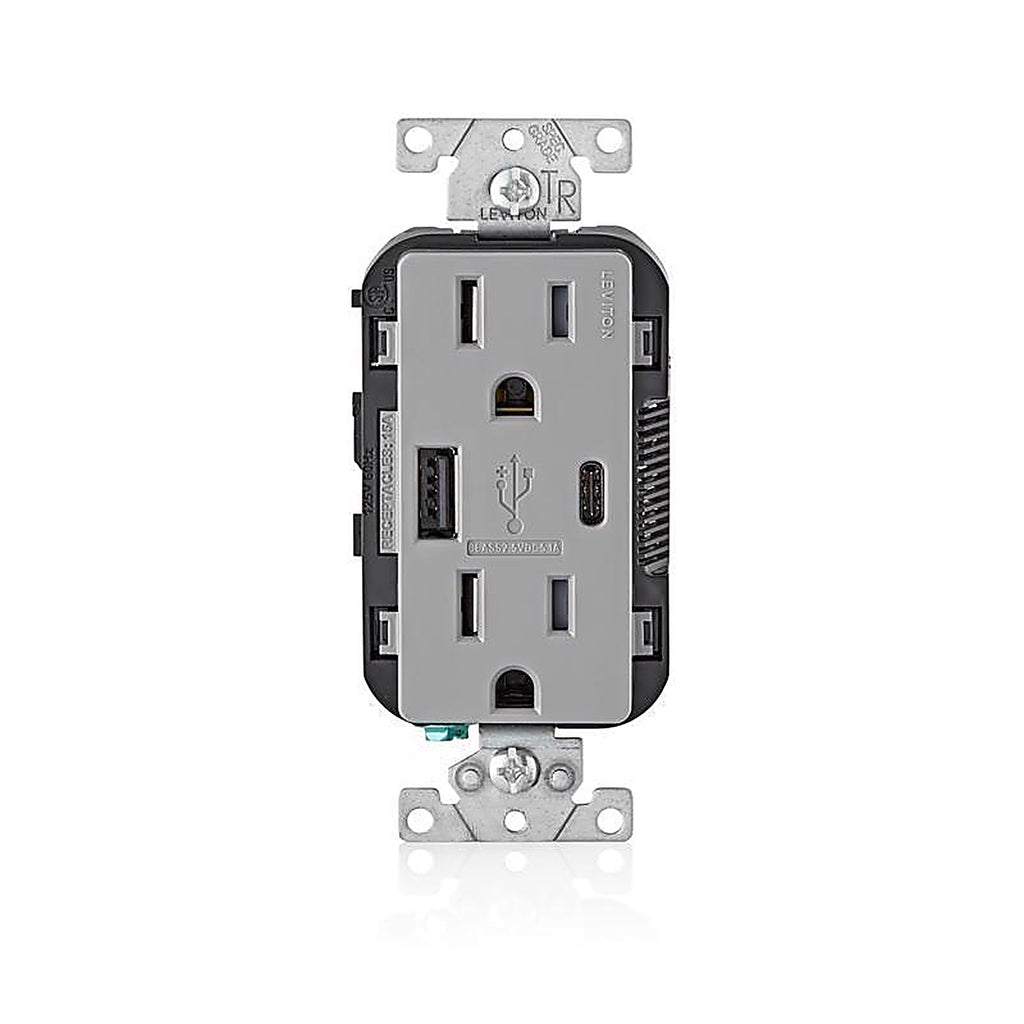 Leviton T5633-GY Decora 15 amps 125 volt Gray Outlet and USB Charger 5-15R 1/Pack