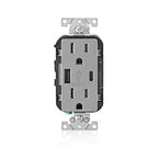 Leviton T5633-GY Decora 15 amps 125 volt Gray Outlet and USB Charger 5-15R 1/Pack