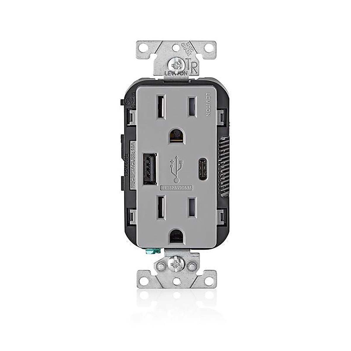 Leviton T5633-GY Decora 15 amps 125 volt Gray Outlet and USB Charger 5-15R 1/Pack