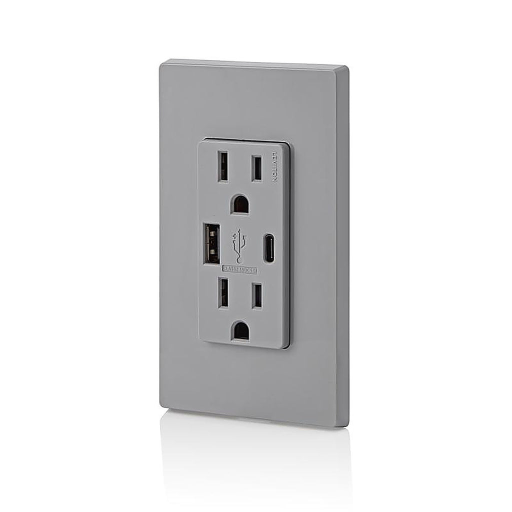 Leviton T5633-GY Decora 15 amps 125 volt Gray Outlet and USB Charger 5-15R 1/Pack