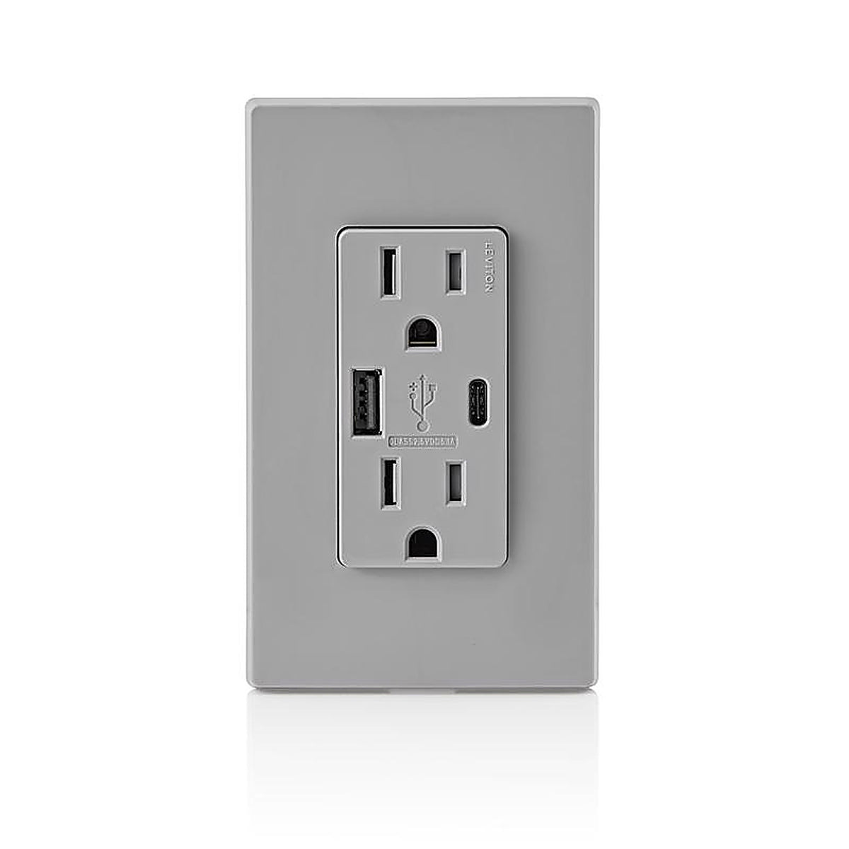 Leviton T5633-GY Decora 15 amps 125 volt Gray Outlet and USB Charger 5-15R 1/Pack
