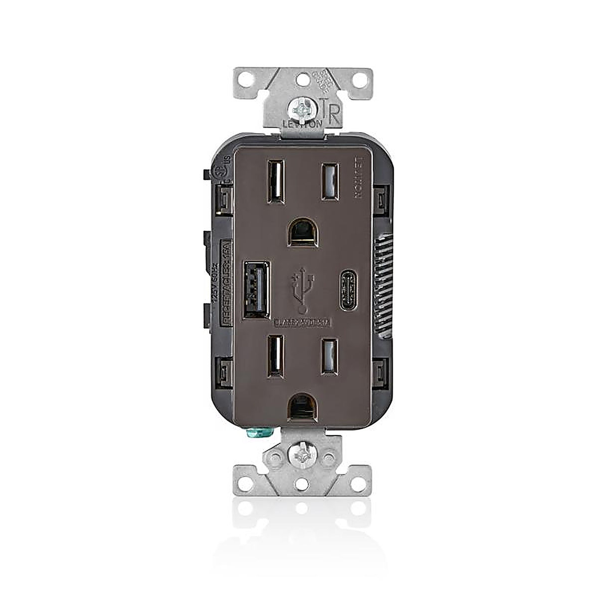 Leviton T5633-B Decora 15 amps 125 volt Brown Outlet and USB Charger 5-15R 1/Pack