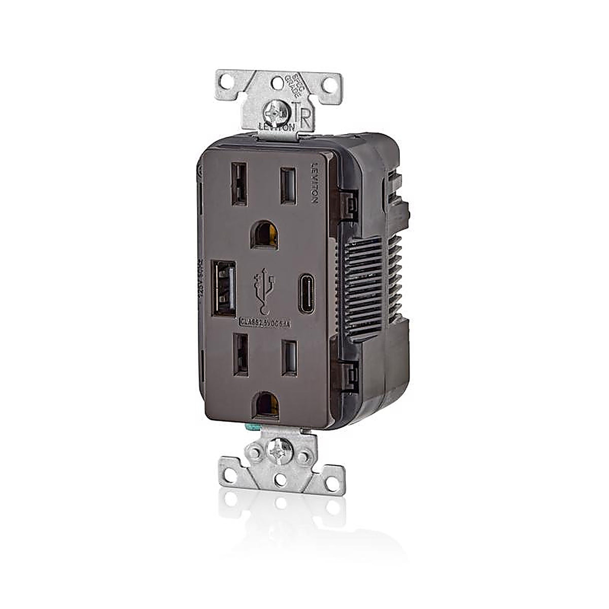 Leviton T5633-B Decora 15 amps 125 volt Brown Outlet and USB Charger 5-15R 1/Pack