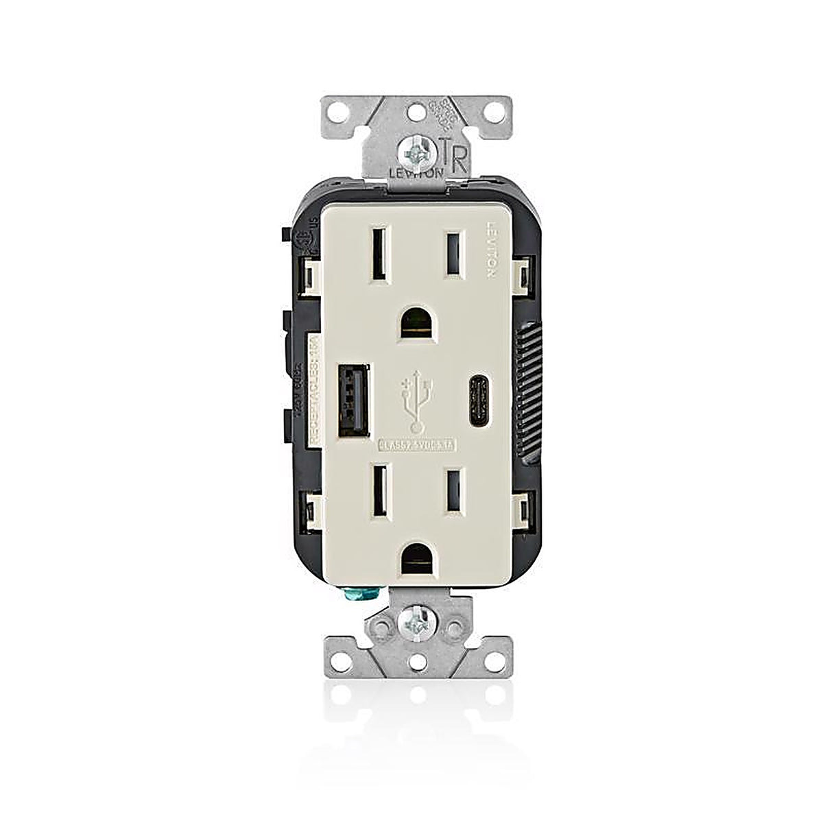 Leviton T5633-T Decora 15 amps 125 volt Light Almond Outlet and USB Charger 5-15R 1/Pack