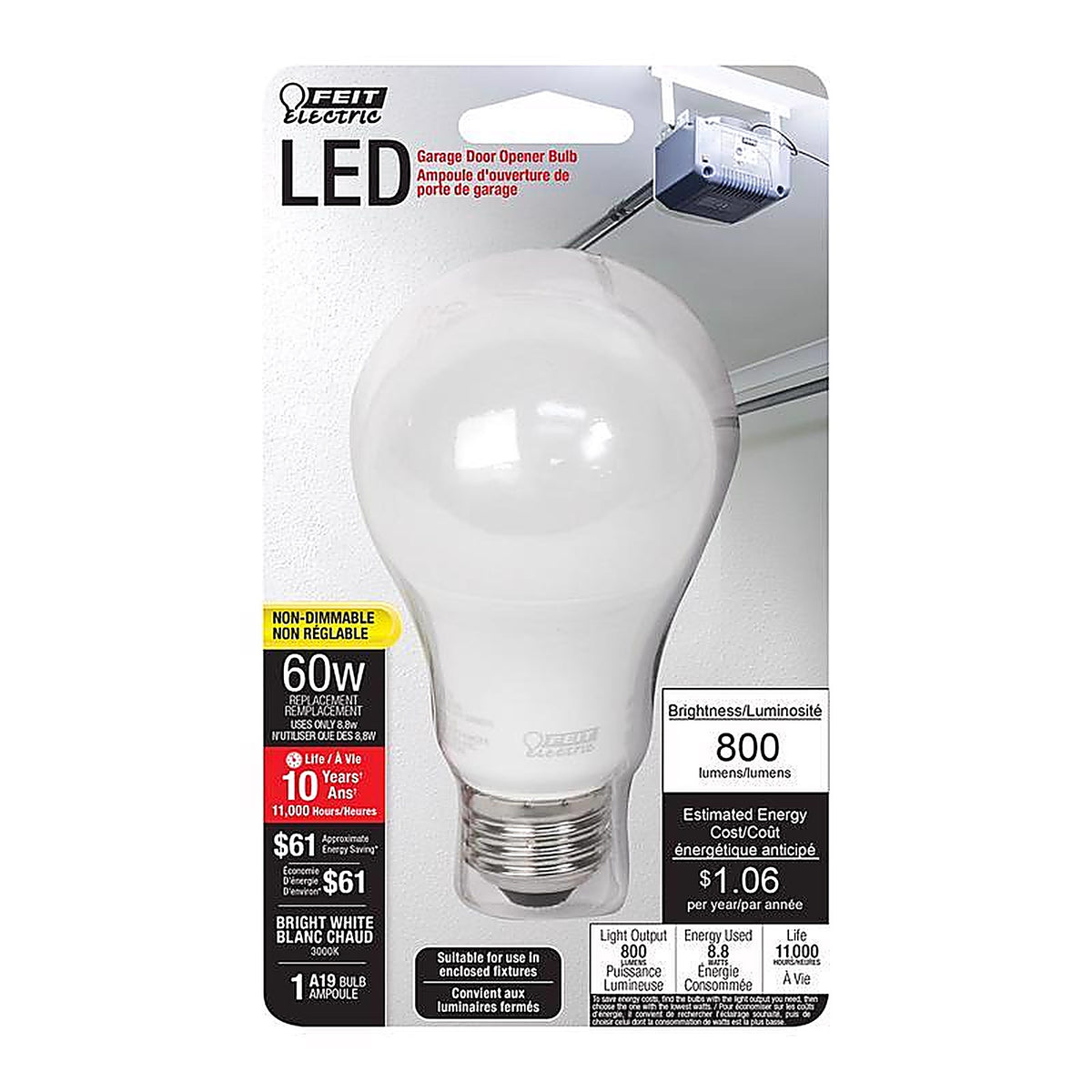 Feit Electric OM60930CA10KGAR A19 E26 (Medium) LED Bulb Bright White 60 W 1 pk