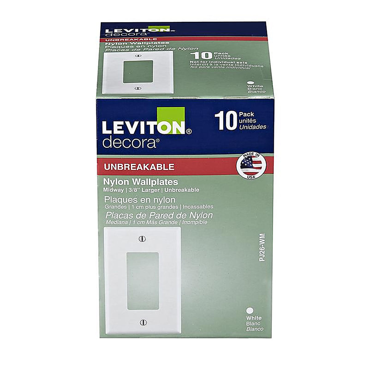 Leviton PJ26-WM Decora White 1 gang Thermoplastic Nylon Rocker Wall Plate 10/Pack