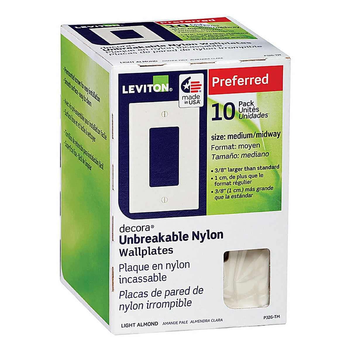 Leviton PJ26-TM Decora Almond 1 gang Thermoplastic Nylon Rocker Wall Plate 10/Pack