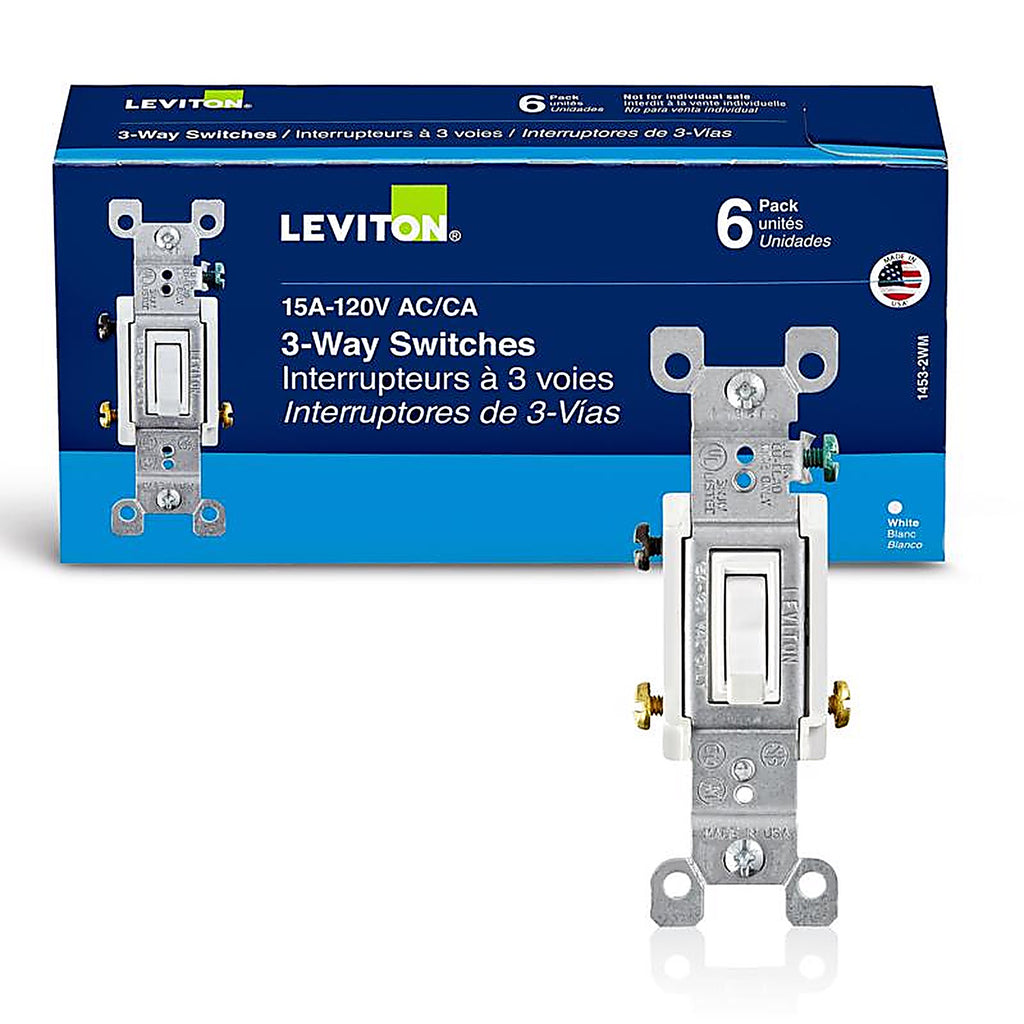 Leviton 1453-2WM 15 amps Three Pole Toggle AC Quiet Switch White 6/Pack