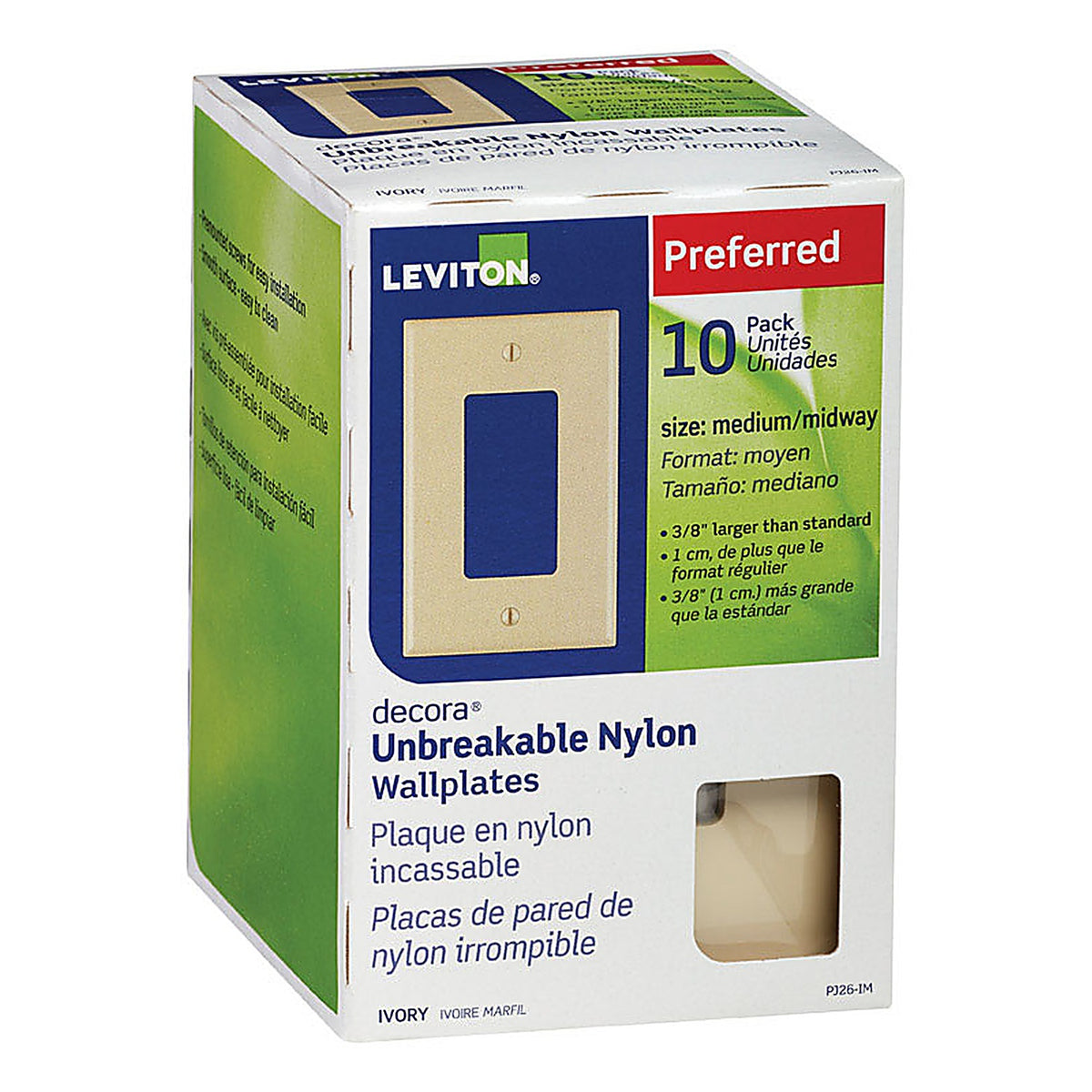 Leviton PJ26-IM Decora Ivory 1 gang Thermoplastic Nylon Rocker Wall Plate 10/Pack