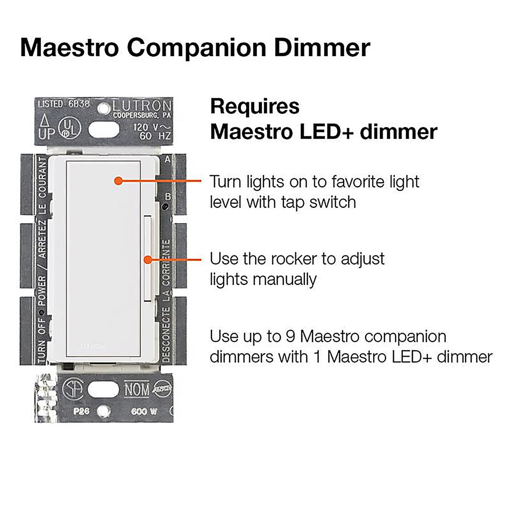 Lutron MA-RH-WH Maestro White 600 watts Dual Control Dimmer 1 each