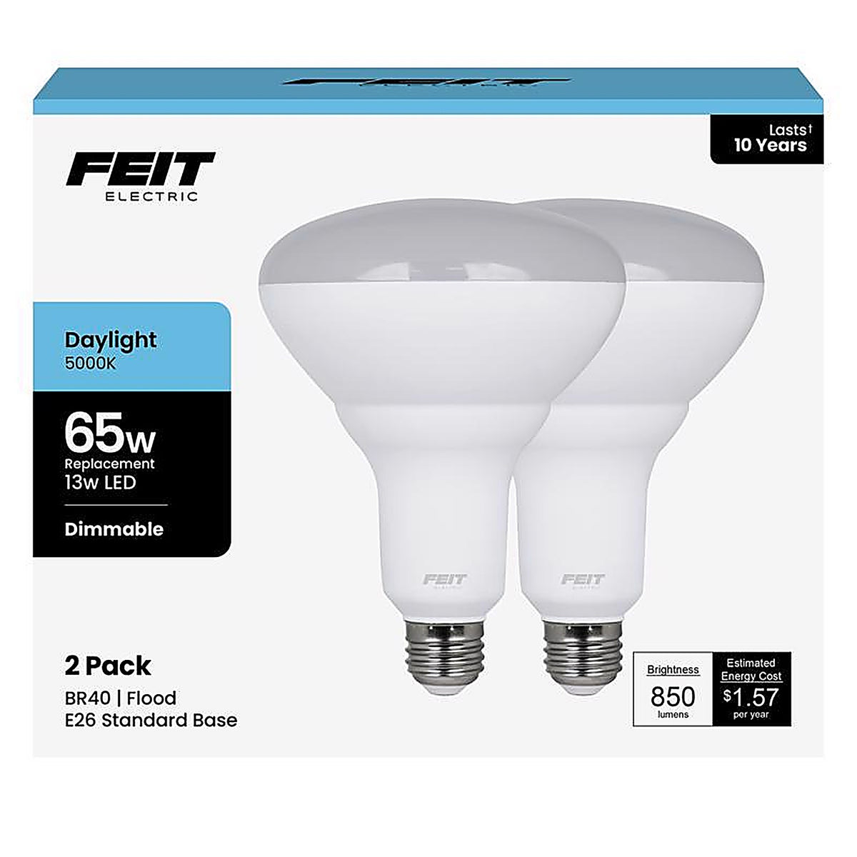 Feit - BR40DM85010KLD2 - Br40 E26 (Medium) LED Bulb Daylight 65 Watt Equivalence 2 Pack