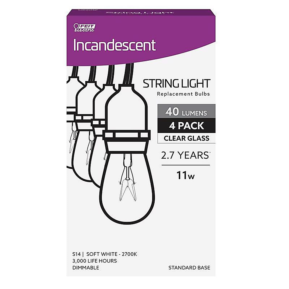 Feit - 11S14/4-130 - 11 W S14 Decorative Incandescent Bulb E26 (Medium) Soft White 4 Pack