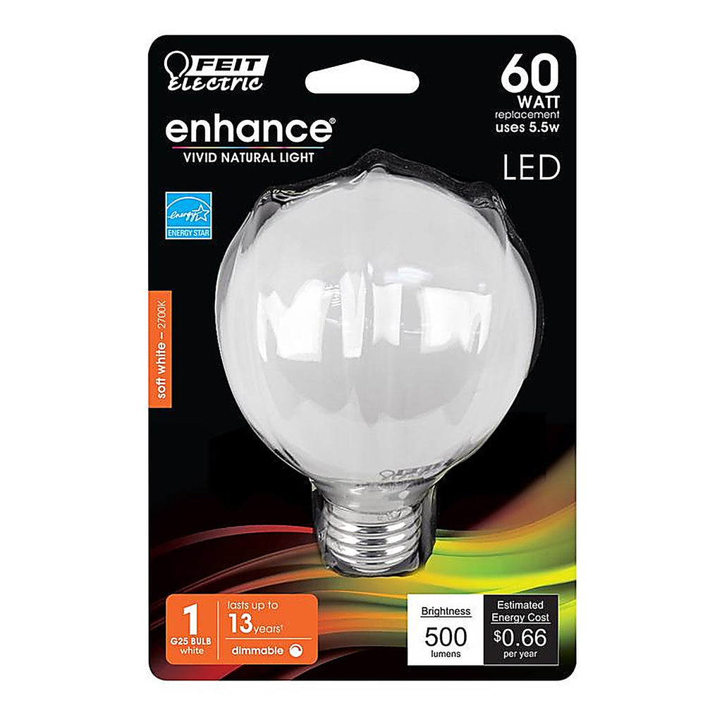 Feit Electric BPG2560W927CAFL Enhance G25 E26 (Medium) LED Bulb Soft White 60 W 1 pk