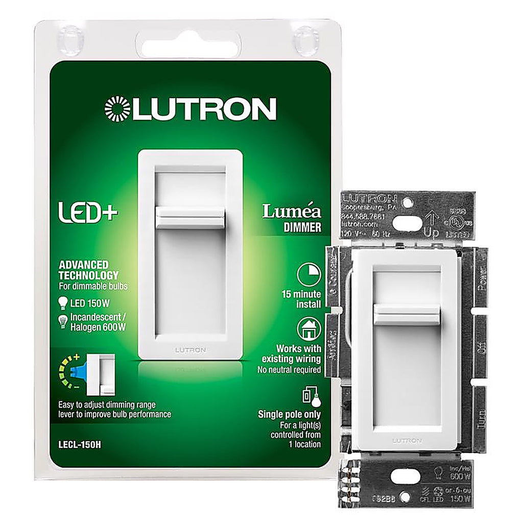 Lutron LECL-150H-WH Lumea White 150 watt Slide Dimmer Switch 1/Pack
