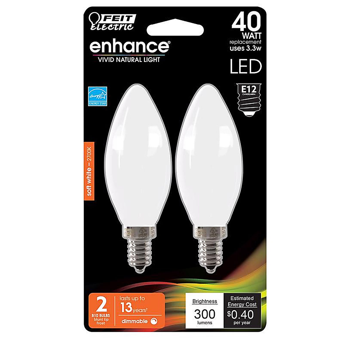 Feit Electric BPCTF40927CAFL2 Enhance Torpedo E12 (Candelabra) Filament LED Bulb Soft White 40 W 2 pk
