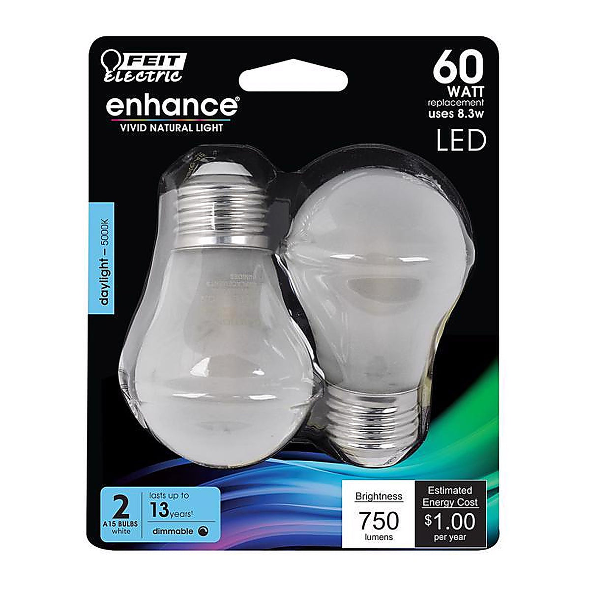 Feit Electric BPA1560W950CFL2 Enhance A15 E26 (Medium) Filament LED Bulb Daylight 60 W 2 pk