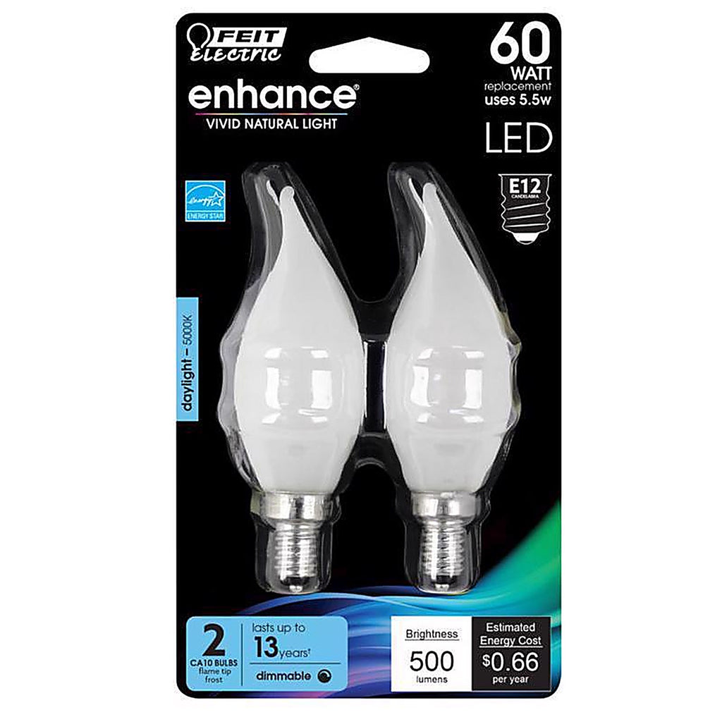 Feit Electric BPCFF60950CAFL2 Enhance Flame Tip E12 (Candelabra) Filament LED Bulb Daylight 60 W 2 pk
