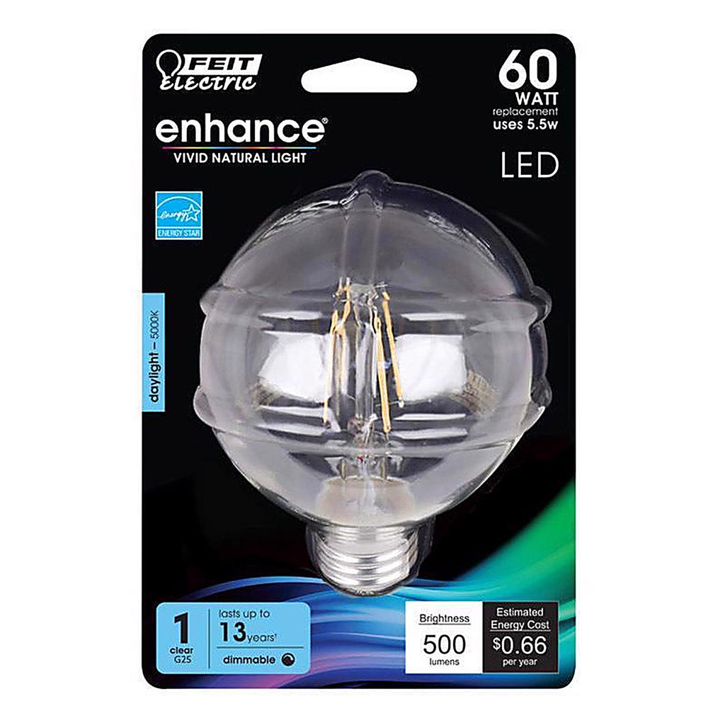 Feit Electric BPG2560950CAFRP Enhance G25 E26 (Medium) Filament LED Bulb Daylight 60 W 1 pk