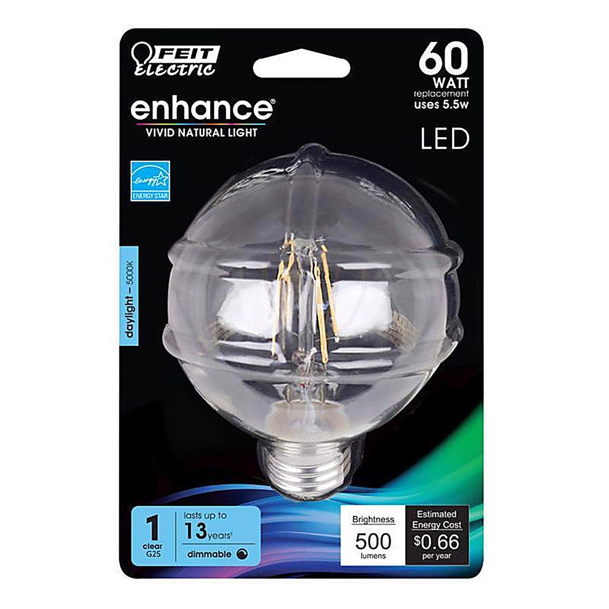 Feit Electric BPG2560950CAFRP Enhance G25 E26 (Medium) Filament LED Bulb Daylight 60 W 1 pk