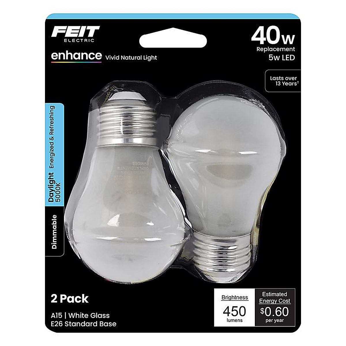 Feit Electric BPA1540W95CAFL2 Enhance A15 E26 (Medium) Filament LED Bulb Daylight 40 W 2 pk