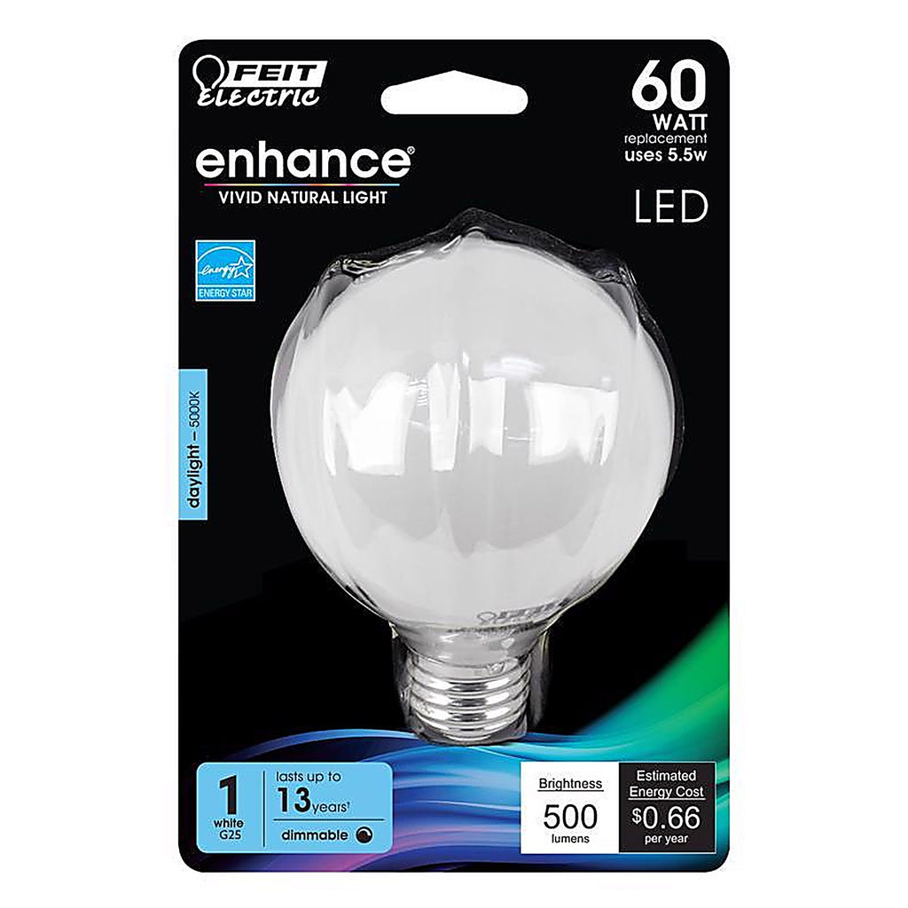 Feit Electric BPG2560950CAFLR Enhance G25 E26 (Medium) Filament LED Bulb Daylight 60 W 1 pk