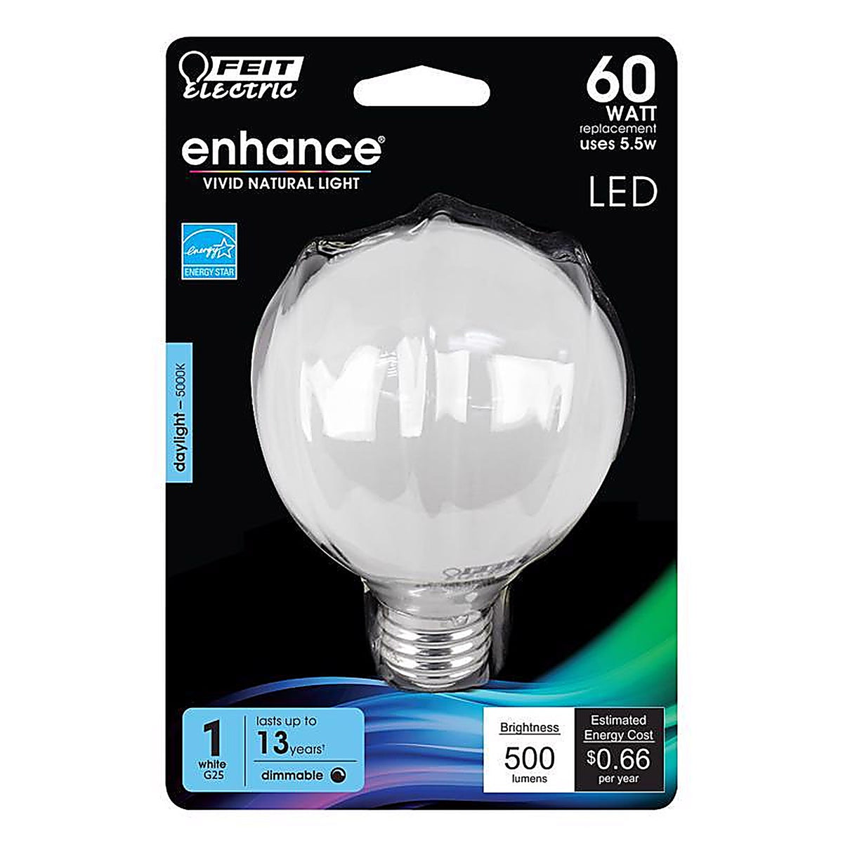 Feit Electric BPG2560950CAFLR Enhance G25 E26 (Medium) Filament LED Bulb Daylight 60 W 1 pk