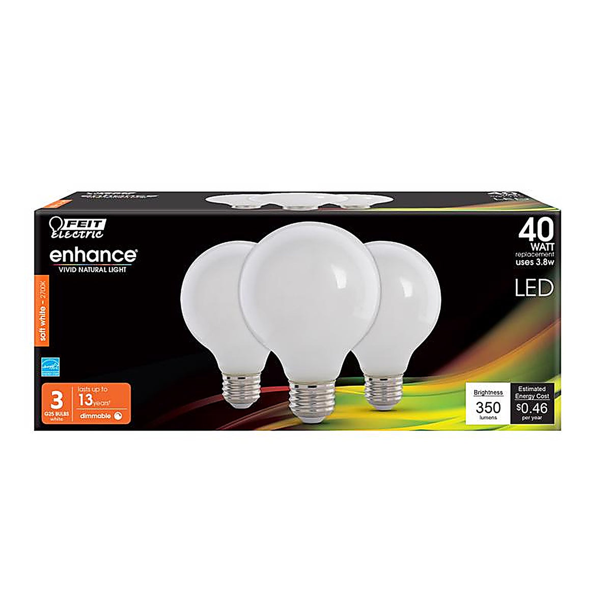 Feit Electric G2540W927CAFL3R Enhance G25 E26 (Medium) Filament LED Bulb Soft White 40 W 3 pk