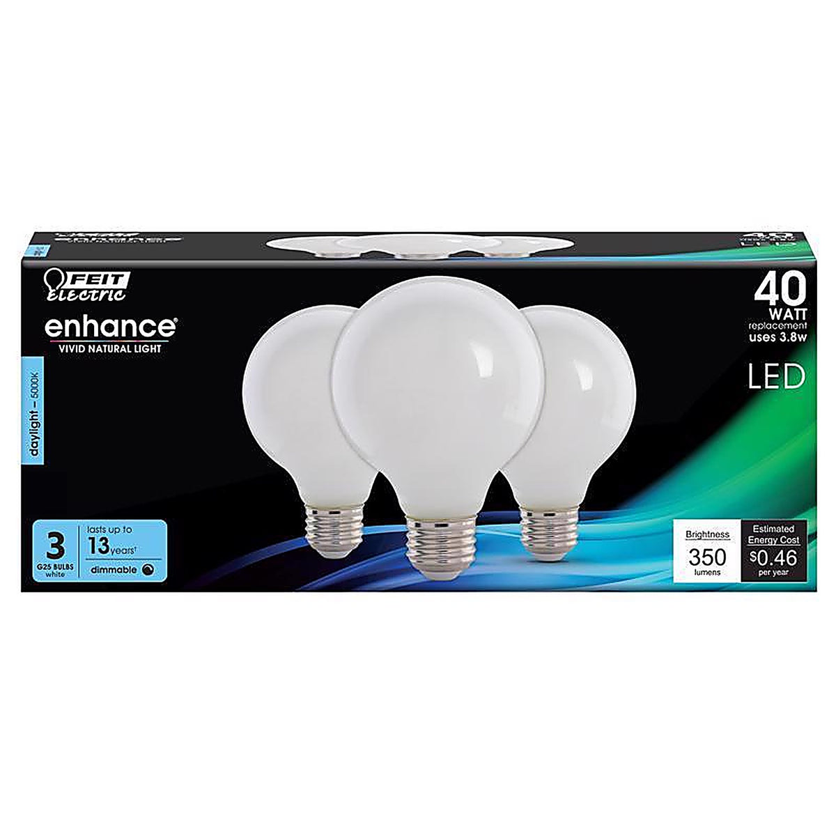 Feit Electric G2540W950CAFL3R Enhance G25 E26 (Medium) Filament LED Bulb Daylight 40 W 3 pk