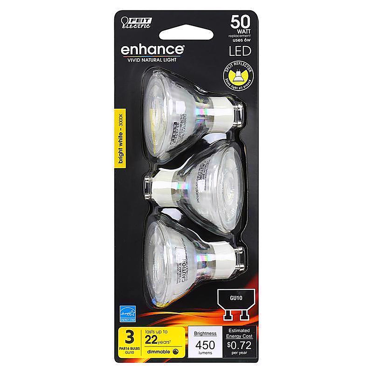 Feit Electric MR16FG500930CA3 Enhance MR16 GU10 LED Bulb Bright White 50 W 3 pk