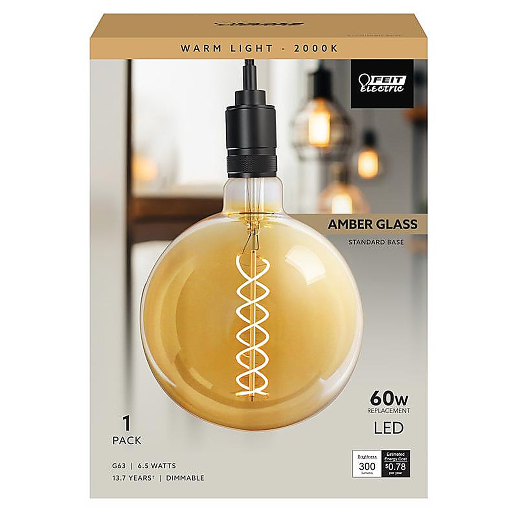 Feit Electric G63/S/820/LED G63 E26 (Medium) LED Bulb Amber White 60 W 1 pk