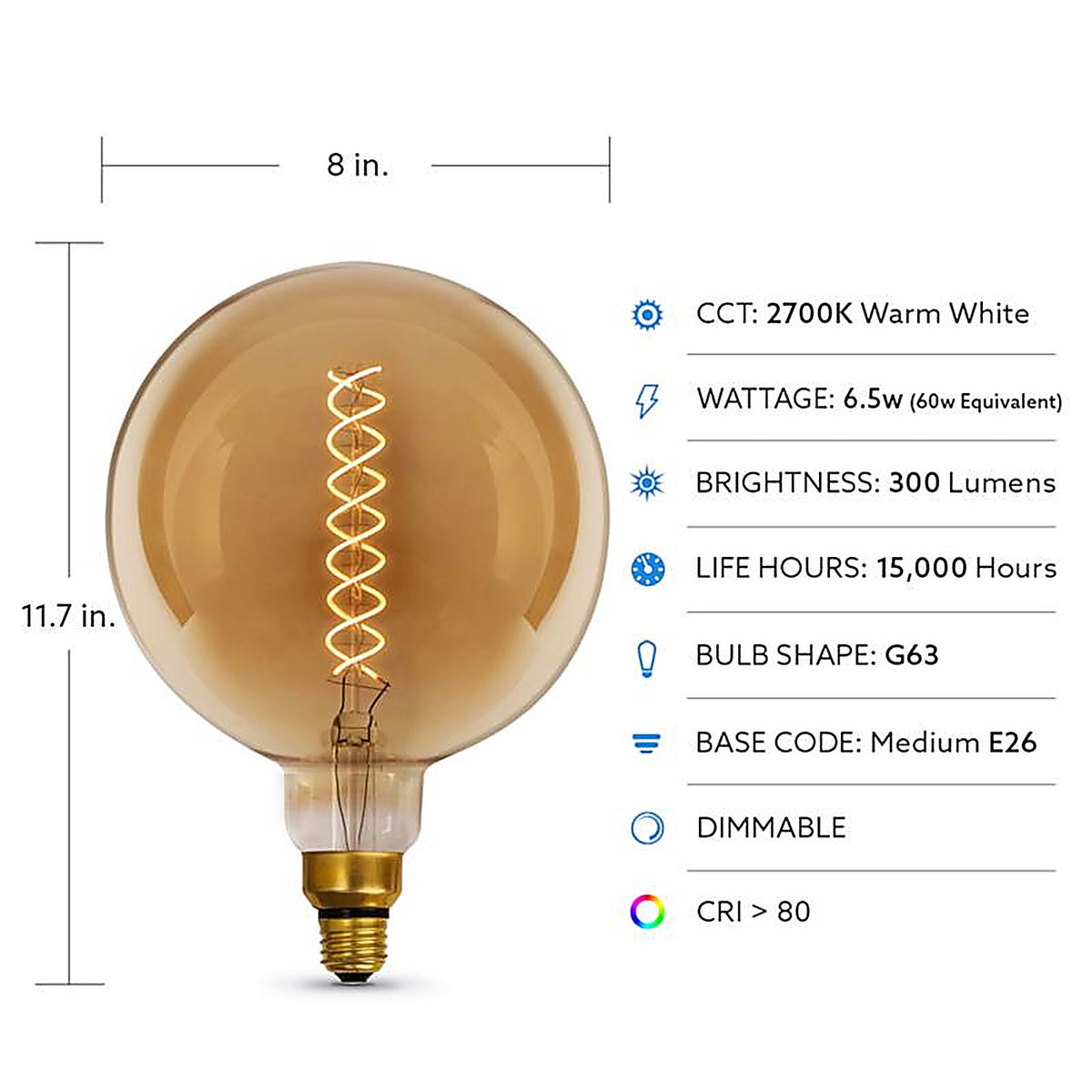 Feit Electric G63/S/820/LED G63 E26 (Medium) LED Bulb Amber White 60 W 1 pk