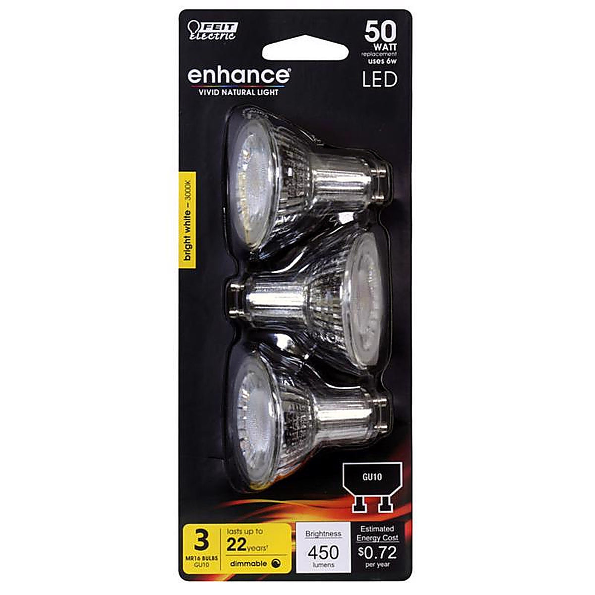 Feit Electric MR16G1050930CA3 Enhance MR16 GU10 LED Bulb Bright White 50 W 3 pk