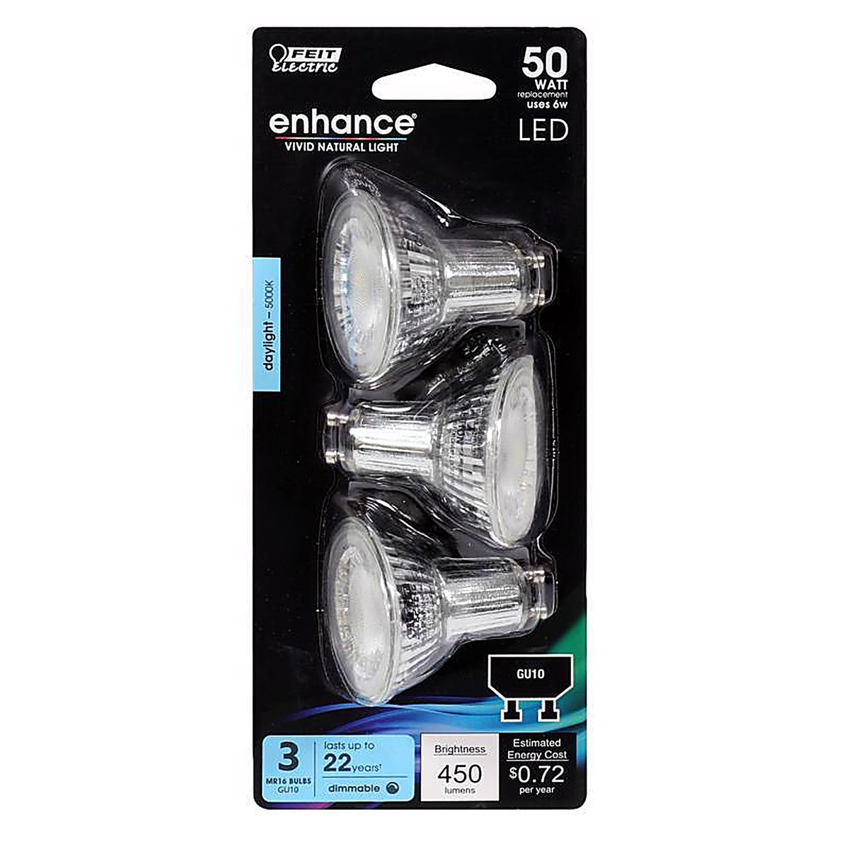Feit Electric BPMR16G105950C3 Enhance MR16 GU10 LED Bulb Daylight 50 W 3 pk
